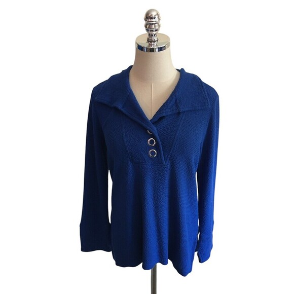 Soft Surroundings Top Women's Size XS Petite Blue Long Sleeve Cotton Modal - Picture 1 of 7